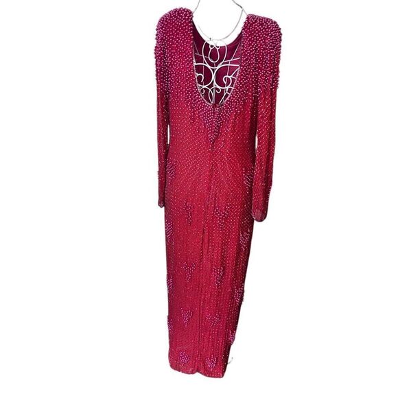 SHOW STOPPER STUNNING Vintage Crystal Evening Wear RED Beaded 100% PURE Silk  WI - Picture 1 of 16